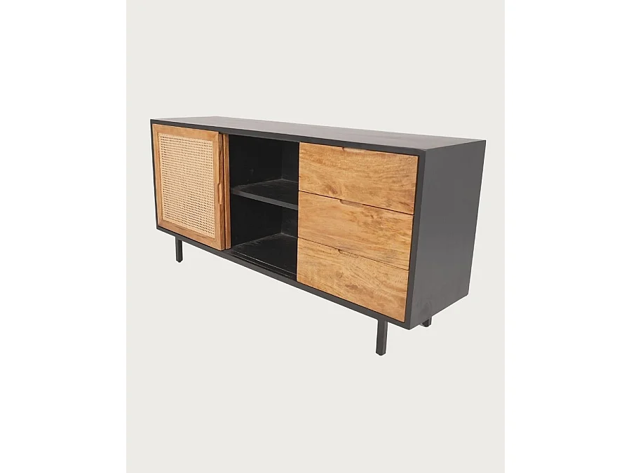 Noma - Aparador grande de madera y metal negro con acabado mate natural.