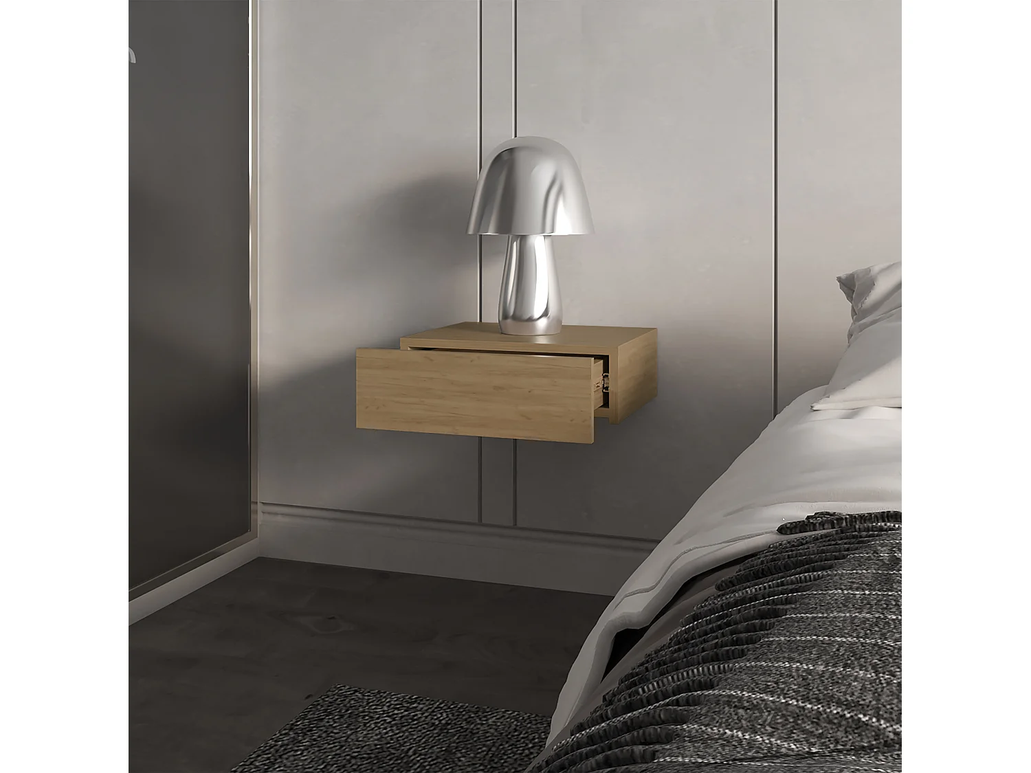 Comodino galleggiante LINDEN con cassetto per organizzazione funzionale