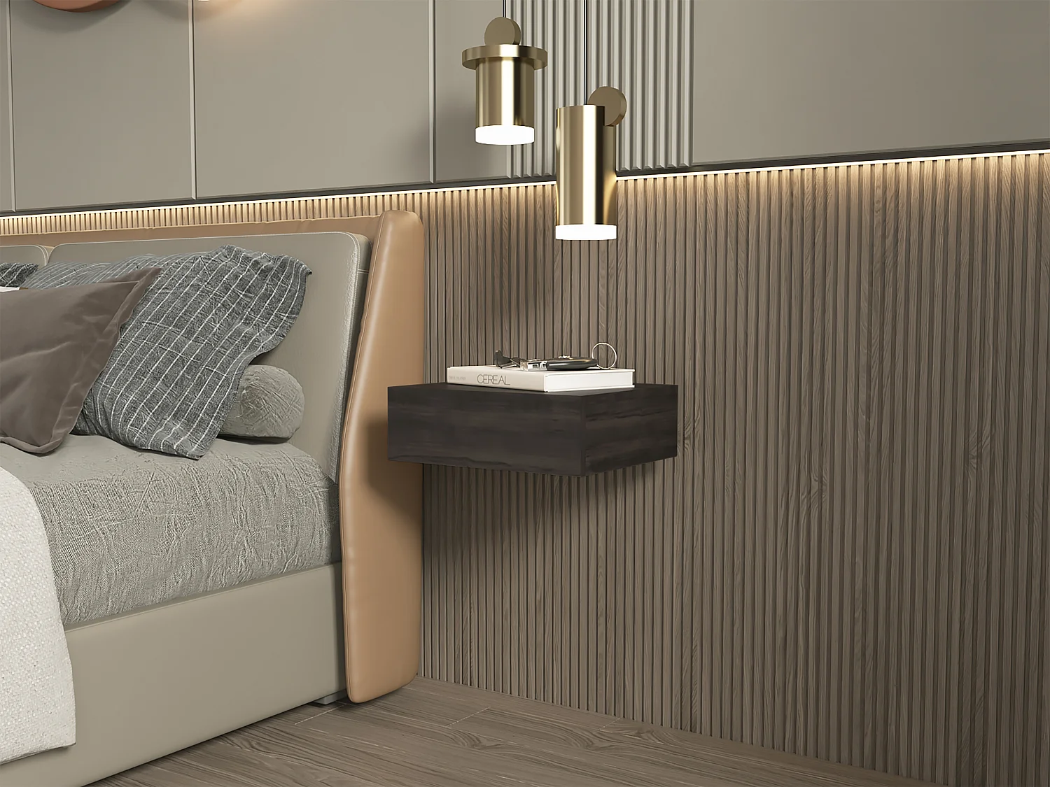 Comodino galleggiante LINDEN con cassetto per organizzazione funzionale