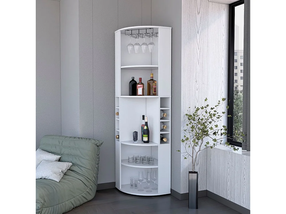 Meuble bar d’angle SO-HI avec porte-bouteilles et porte-gobelets