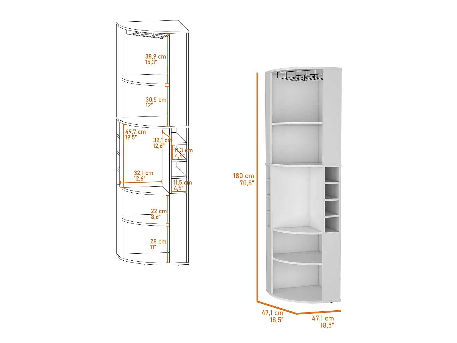 Meuble bar d’angle SO-HI avec porte-bouteilles et porte-gobelets