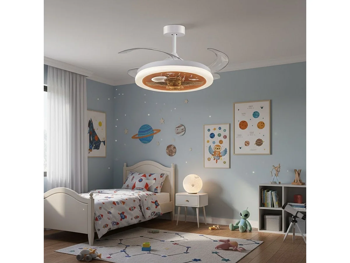 Ventilateur de plafond Bel Air Angel Mini Blanc pour Enfants avec Lumière LED 96W Télécommande 6 Vitesses