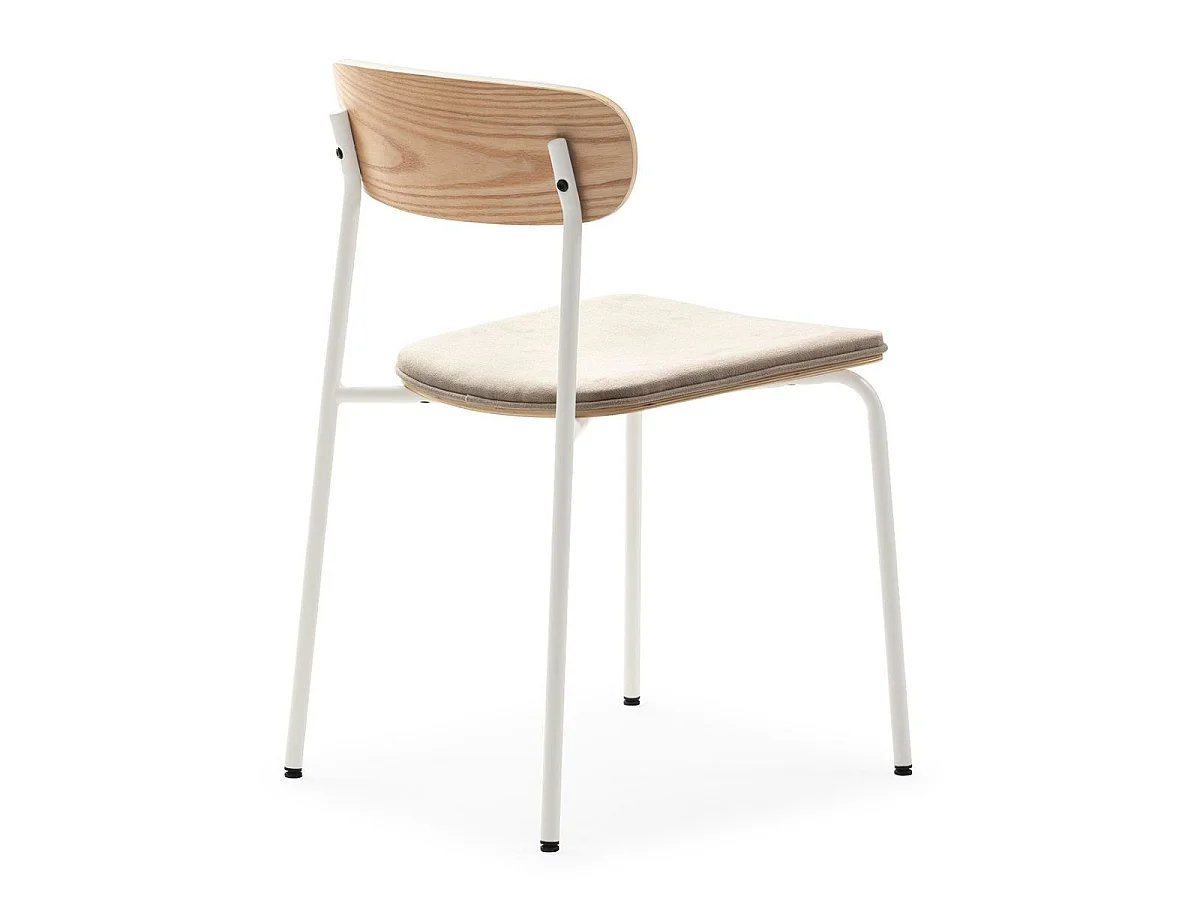 Lot de 6 chaises dossier bois assise tissu beige et pieds métal blanc - RIDILA