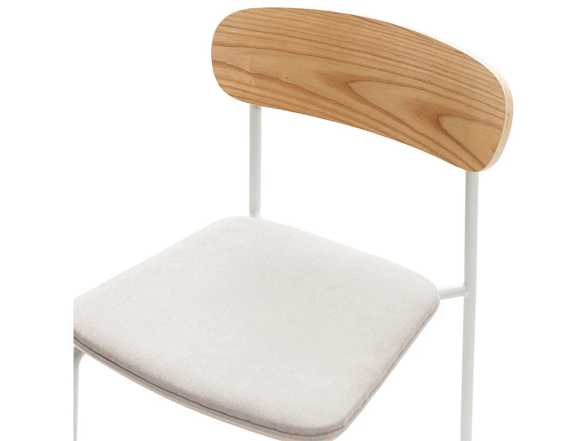 Lot de 6 chaises dossier bois assise tissu beige et pieds métal blanc - RIDILA