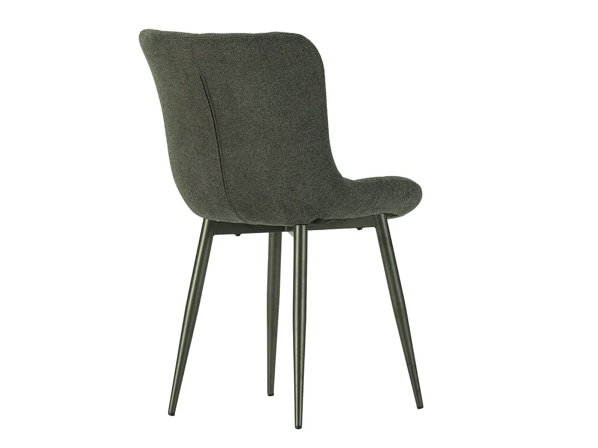 Lot de 4 chaises en tissu maille avec surpiqûres et pieds métal vert - RIBEL