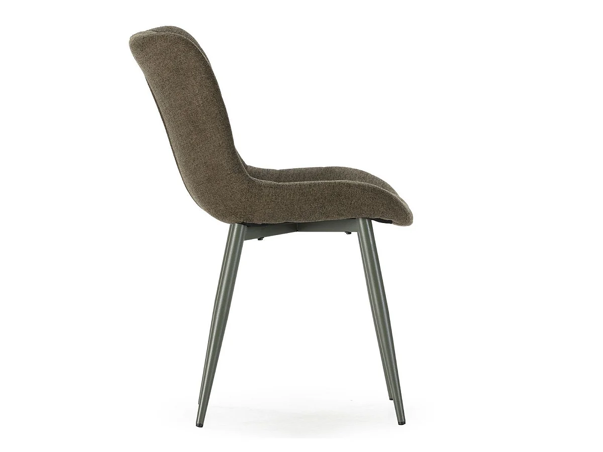 Lot de 4 chaises en tissu maille avec surpiqûres et pieds métal vert - RIBEL