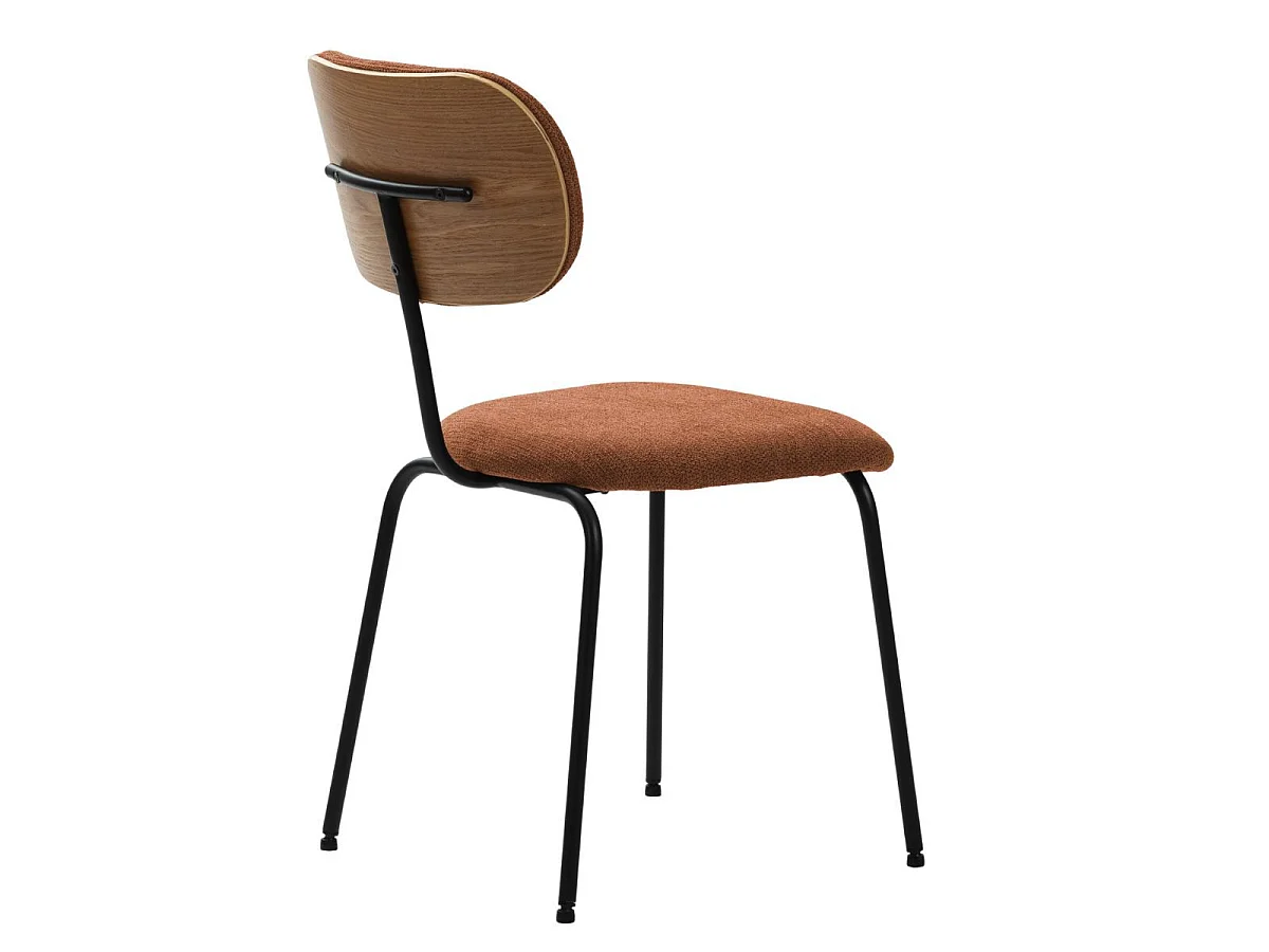Lot de 2 chaises tissu maille douce brique arrière dossier bois pieds métal noir - DARLENE