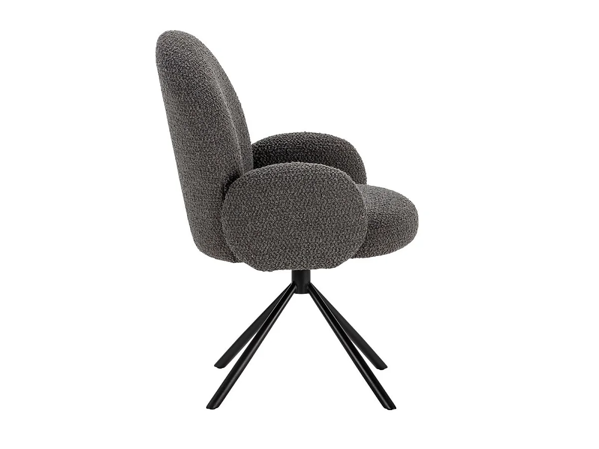 Chaise pivotante tissu bouclettes gris foncé pied métal noir - MORENO