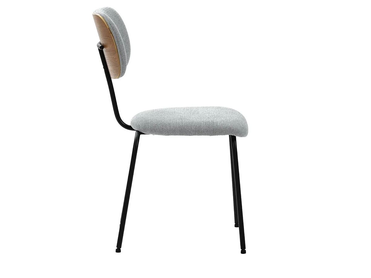Lot de 4 chaises tissu maille douce gris arrière dossier bois pieds métal noir - DARLENE