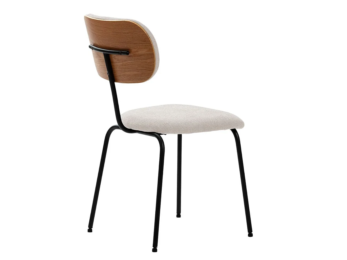 Lot de 2 chaises tissu maille douce beige arrière dossier bois pieds métal noir - DARLENE