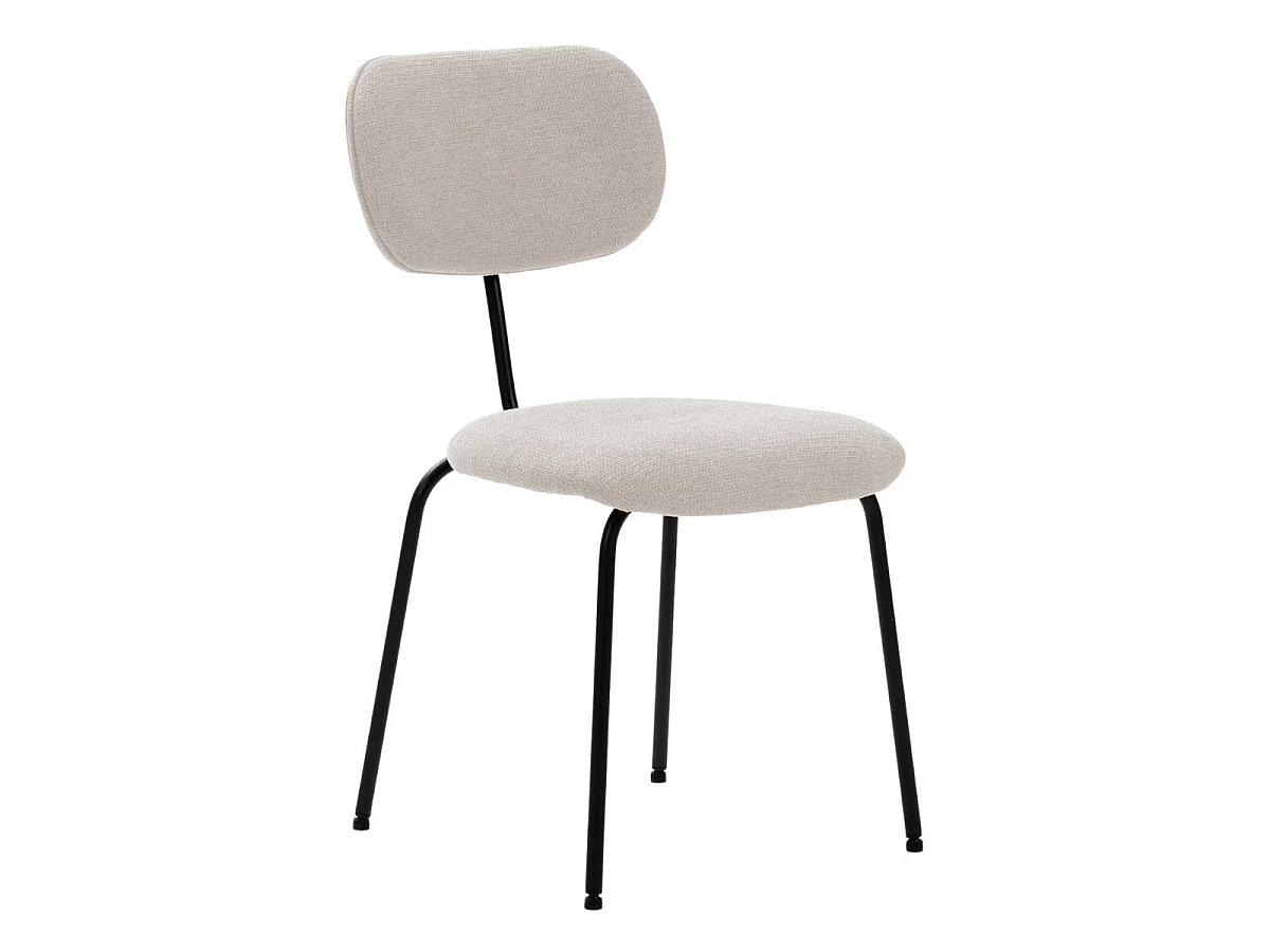 Lot de 2 chaises tissu maille douce beige arrière dossier bois pieds métal noir - DARLENE