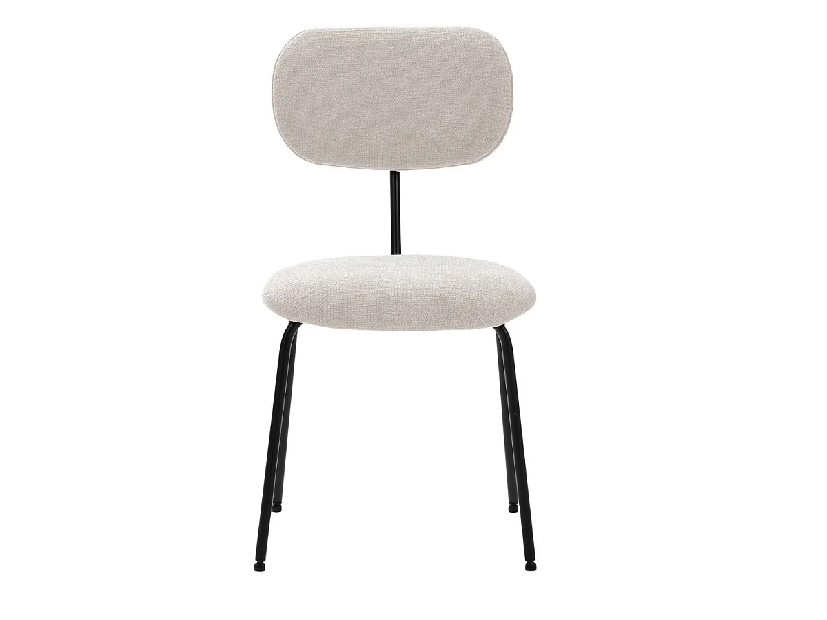 Lot de 2 chaises tissu maille douce beige arrière dossier bois pieds métal noir - DARLENE