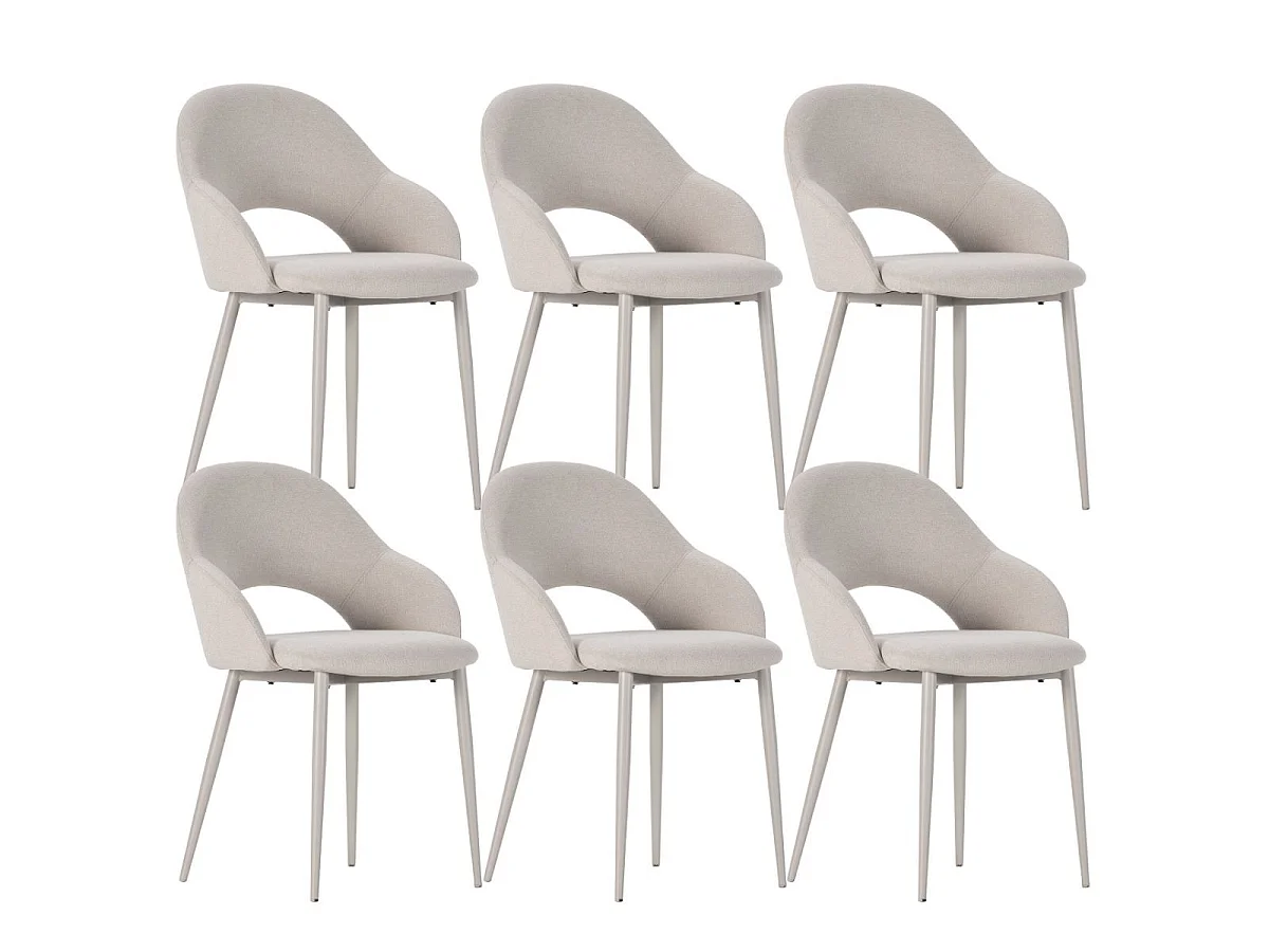 Lot de 6 chaises enveloppantes en tissu maille beige pieds métal crème - LAYANI