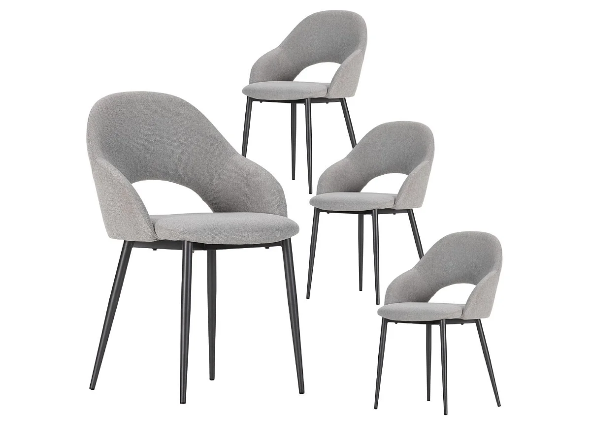 Lot de 4 chaises enveloppantes en tissu maille perle pieds métal gris - LAYANI