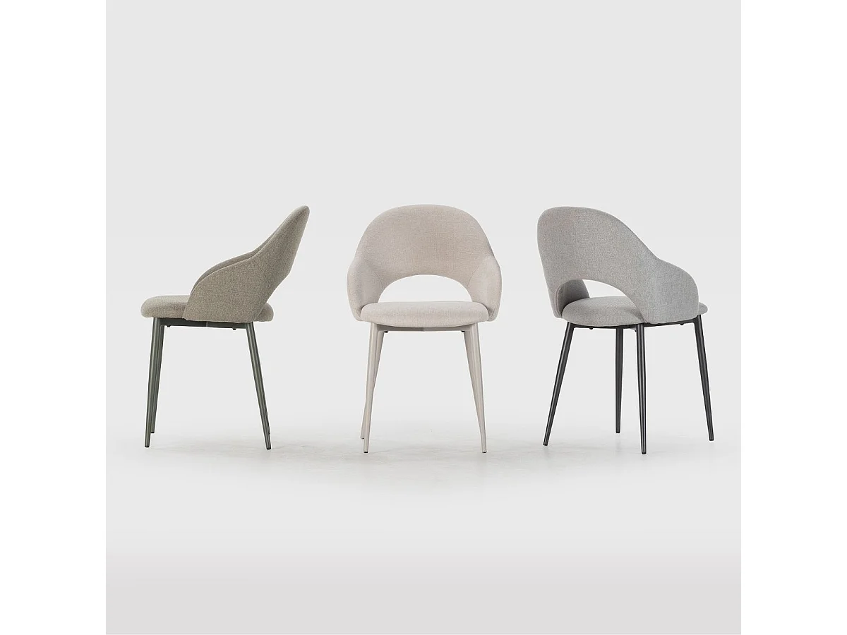 Lot de 4 chaises enveloppantes en tissu maille perle pieds métal gris - LAYANI