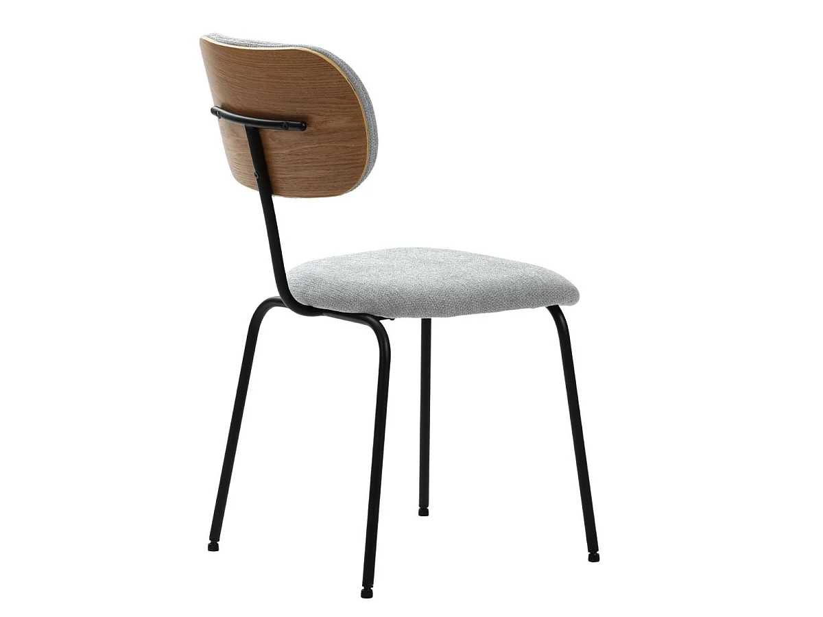 Lot de 2 chaises tissu maille douce gris arrière dossier bois pieds métal noir - DARLENE