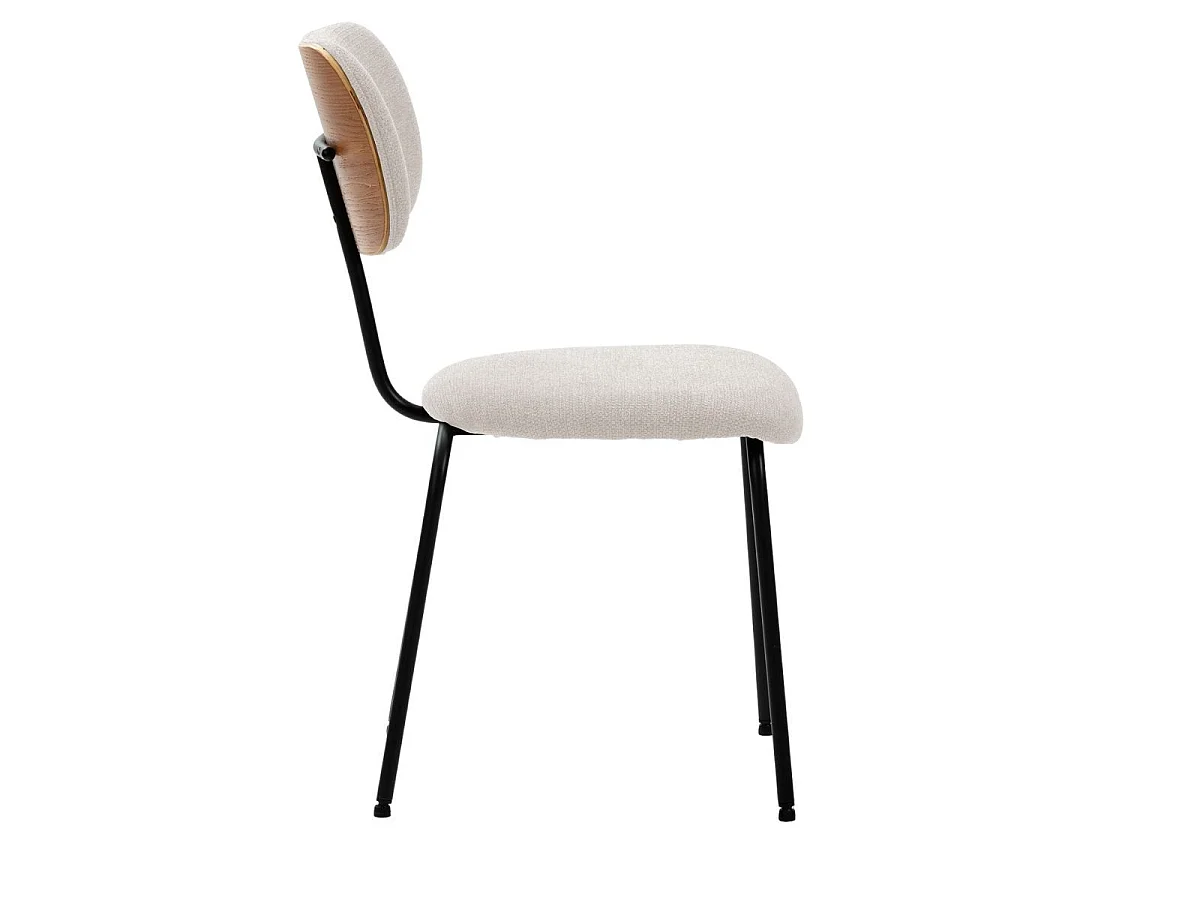 Lot de 4 chaises tissu maille douce beige arrière dossier bois pieds métal noir - DARLENE