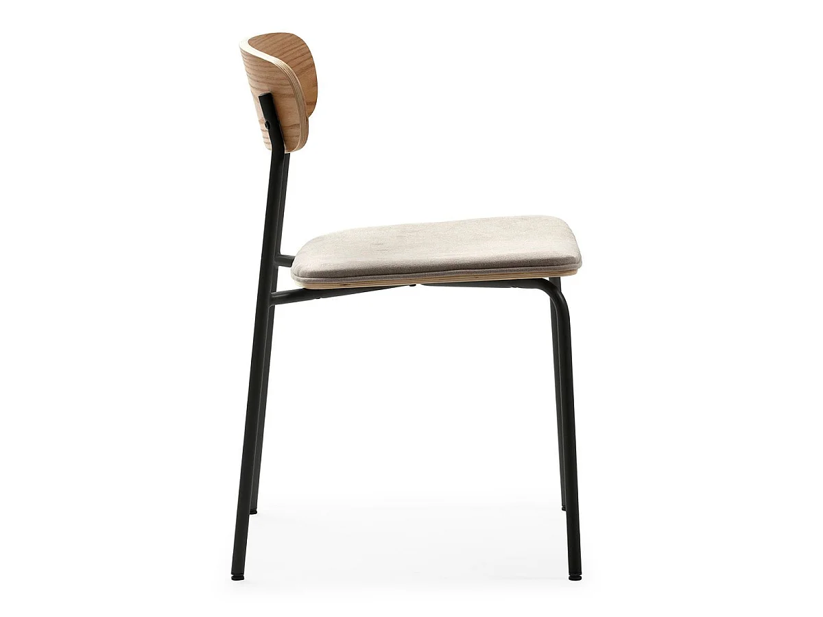 Lot de 4 chaises dossier bois assise tissu taupe et pieds métal noir - RIDILA