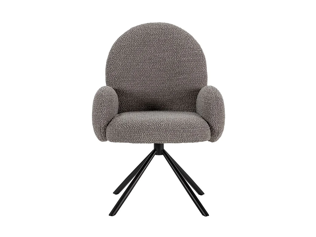 Lot de 2 chaises pivotantes tissu bouclettes gris clair pied métal noir - MORENO