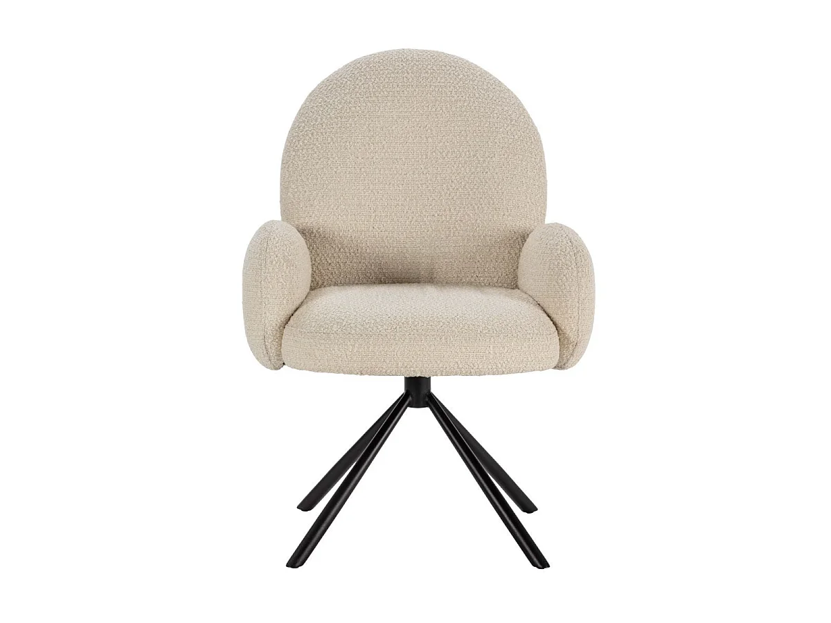 Lot de 2 chaises pivotantes tissu bouclettes crème pied métal noir - MORENO
