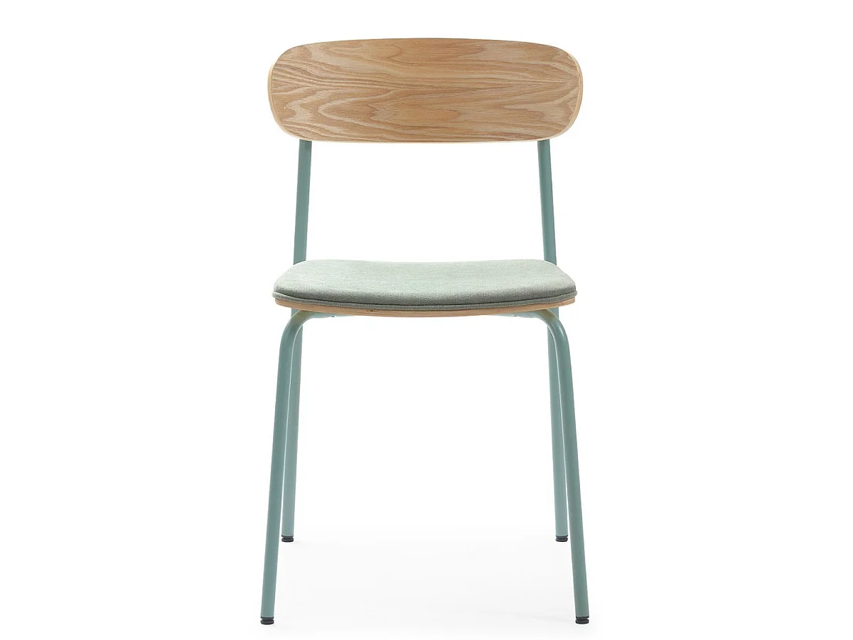 Lot de 6 chaises dossier bois assise tissu et pieds métal aigue-marine - RIDILA