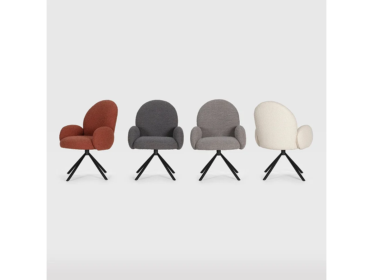 Chaise pivotante tissu bouclettes gris clair pied métal noir - MORENO