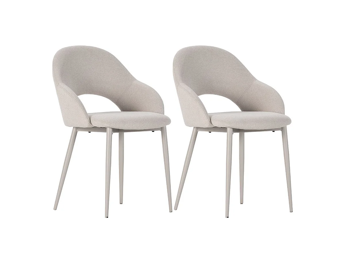 Lot de 2 chaises enveloppantes en tissu maille beige pieds métal crème - LAYANI