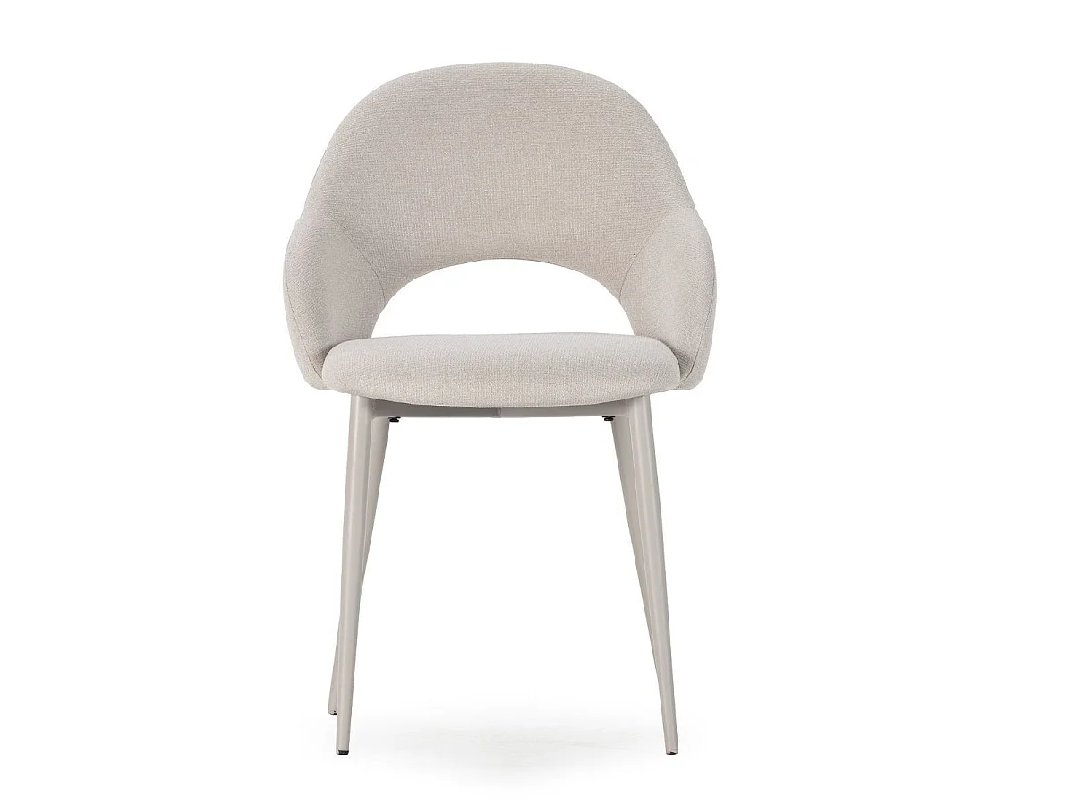 Lot de 2 chaises enveloppantes en tissu maille beige pieds métal crème - LAYANI