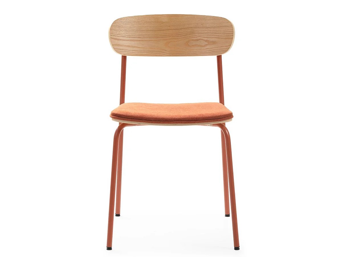 Lot de 4 chaises dossier bois assise tissu et pieds métal brique - RIDILA