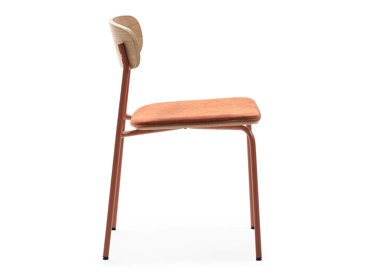Lot de 4 chaises dossier bois assise tissu et pieds métal brique - RIDILA