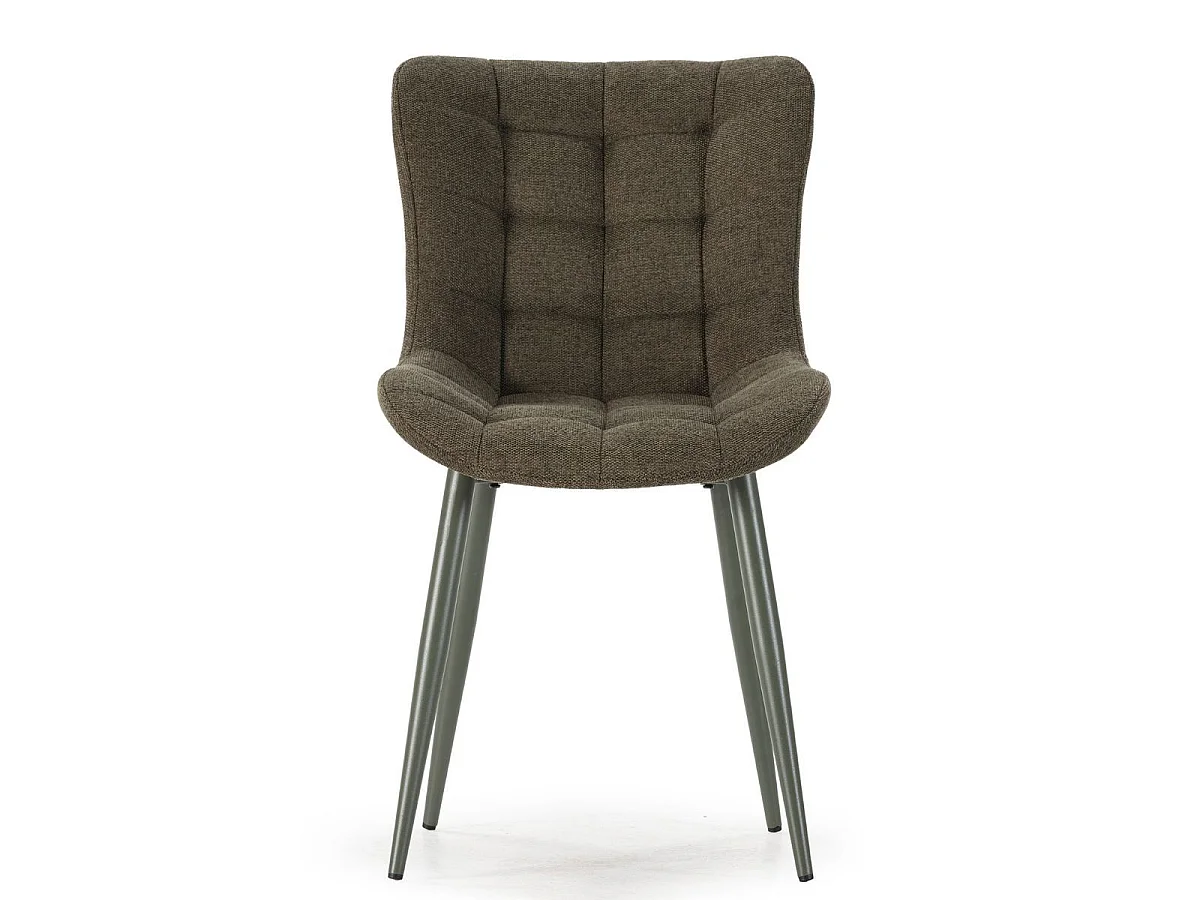 Lot de 6 chaises en tissu maille avec surpiqûres et pieds métal vert - RIBEL