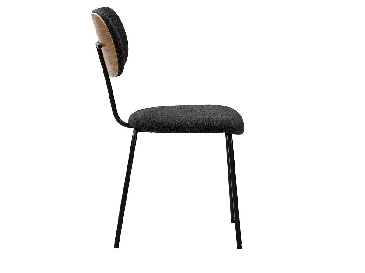 Lot de 4 chaises tissu maille douce noir arrière dossier bois pieds métal noir - DARLENE