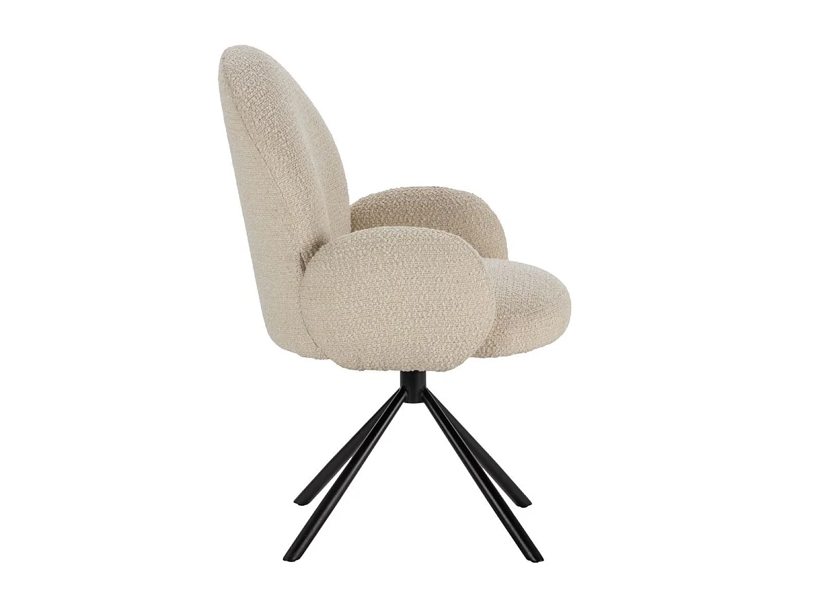Chaise pivotante tissu bouclettes crème pied métal noir - MORENO