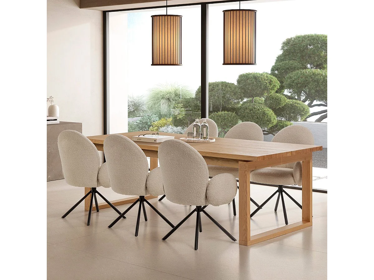 Chaise pivotante tissu bouclettes crème pied métal noir - MORENO