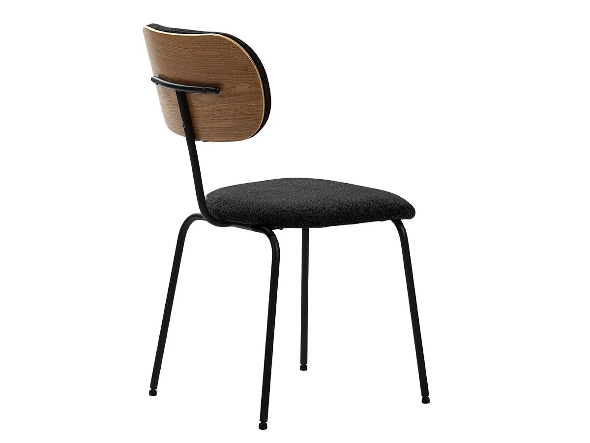 Lot de 2 chaises tissu maille douce noir arrière dossier bois pieds métal noir - DARLENE