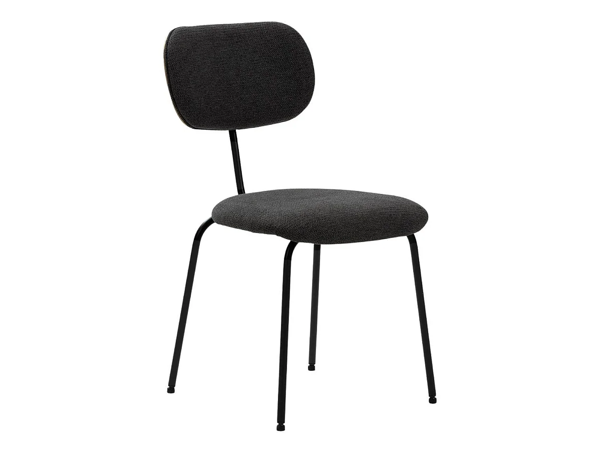 Lot de 2 chaises tissu maille douce noir arrière dossier bois pieds métal noir - DARLENE