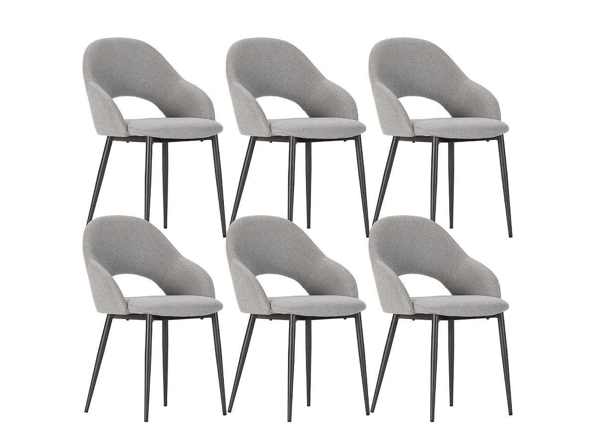 Lot de 6 chaises enveloppantes en tissu maille perle pieds métal gris - LAYANI