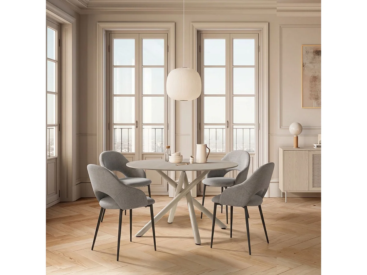 Lot de 6 chaises enveloppantes en tissu maille perle pieds métal gris - LAYANI