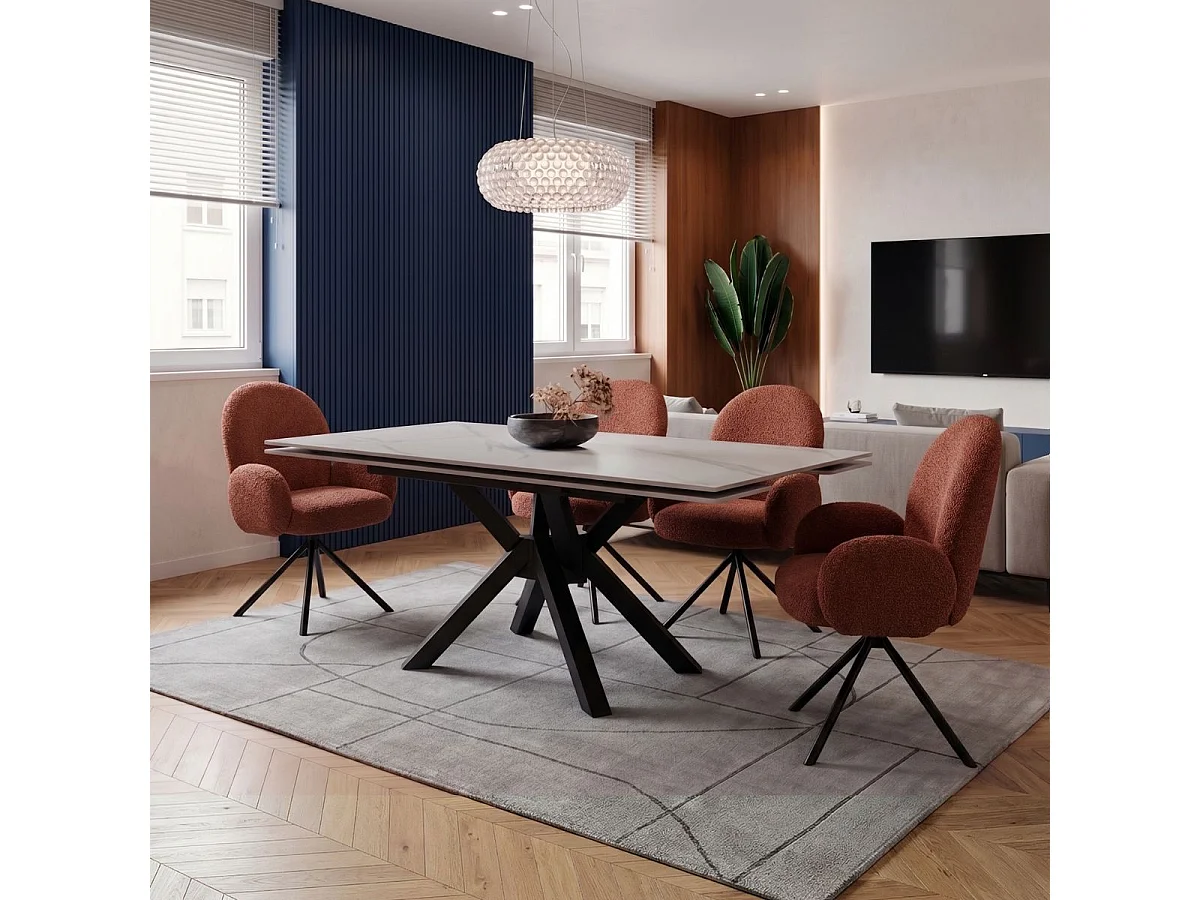 Chaise pivotante tissu bouclettes brique pied métal noir - MORENO