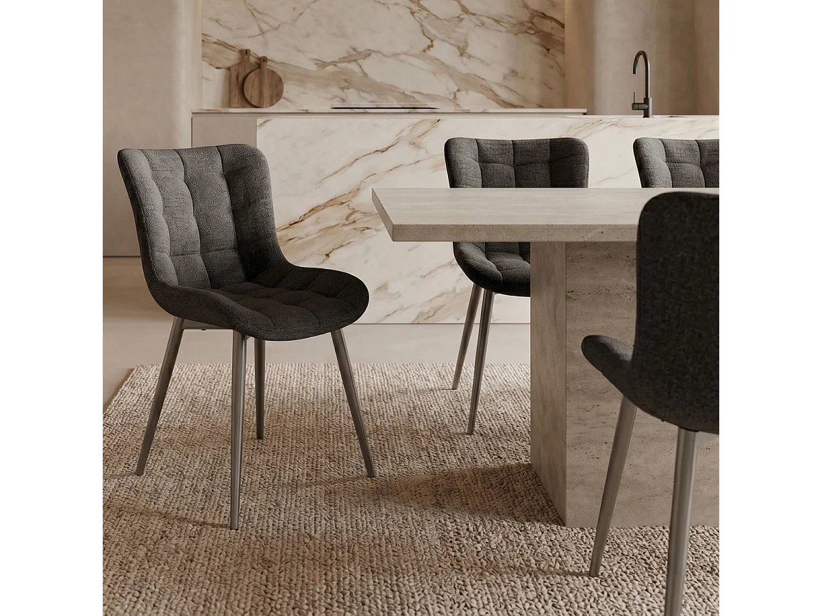 Lot de 2 chaises en tissu maille avec surpiqûres et pieds métal gris foncé - RIBEL