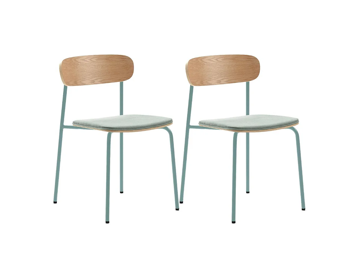 Lot de 2 chaises dossier bois assise tissu et pieds métal aigue-marine - RIDILA