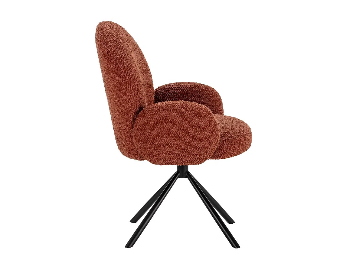 Lot de 4 chaises pivotantes tissu bouclettes brique pied métal noir - MORENO