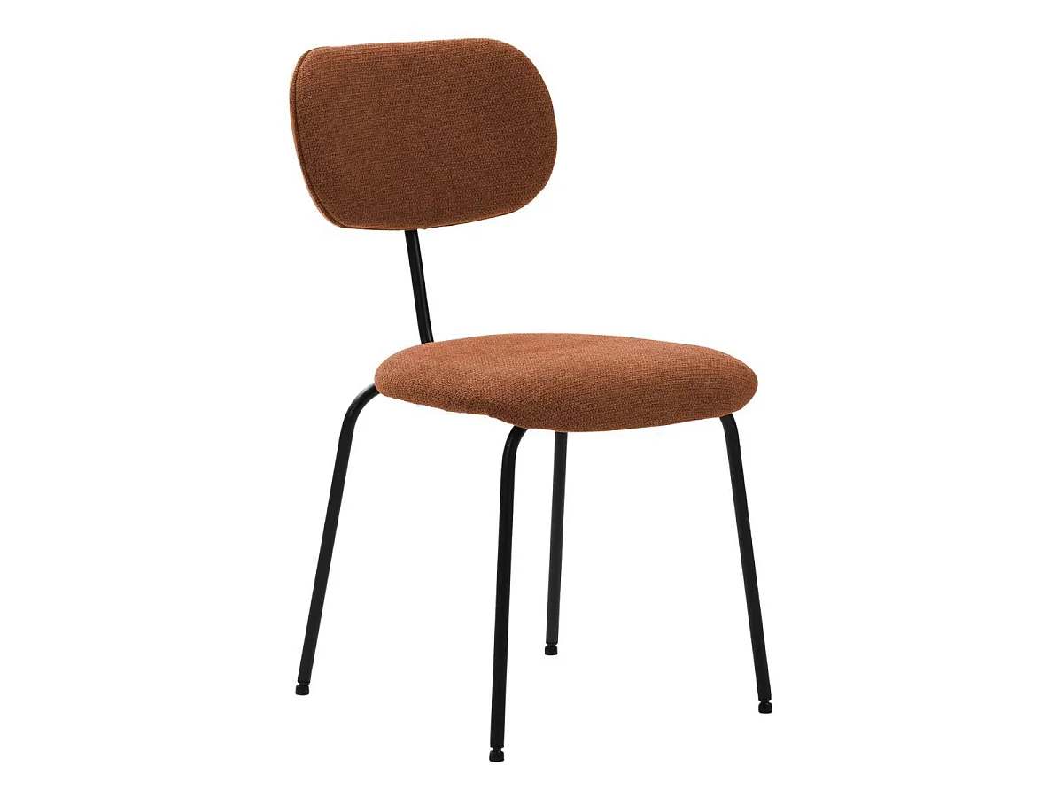 Lot de 4 chaises tissu maille douce brique arrière dossier bois pieds métal noir - DARLENE