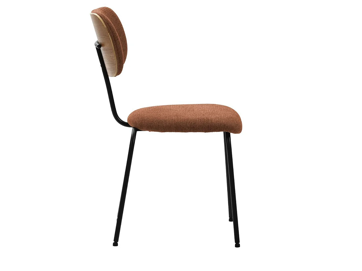 Lot de 4 chaises tissu maille douce brique arrière dossier bois pieds métal noir - DARLENE