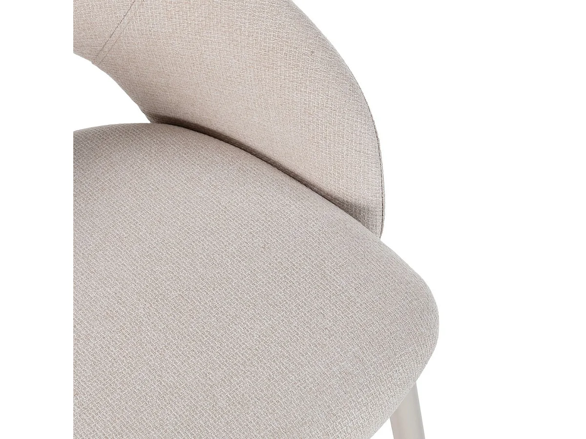 Lot de 4 chaises enveloppantes en tissu maille beige pieds métal crème - LAYANI