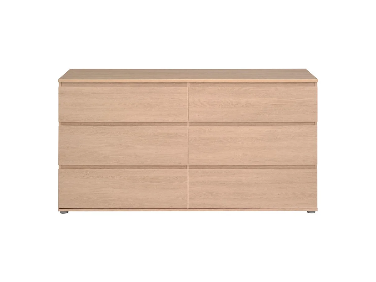 Commode 6 tiroirs en mélaminé aspect bois sans poignées - NELIO CHENE