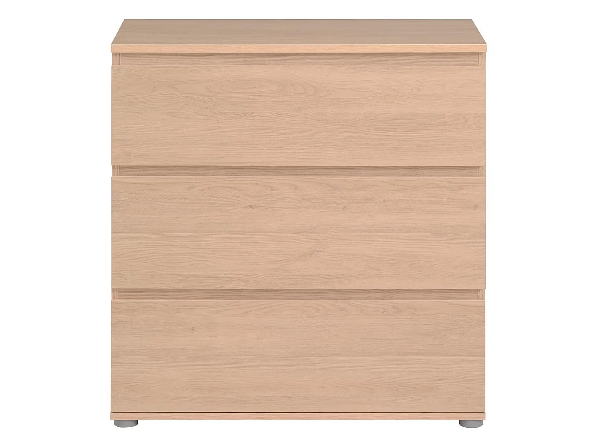 Commode 3 tiroirs en mélaminé aspect bois sans poignées - NELIO CHENE