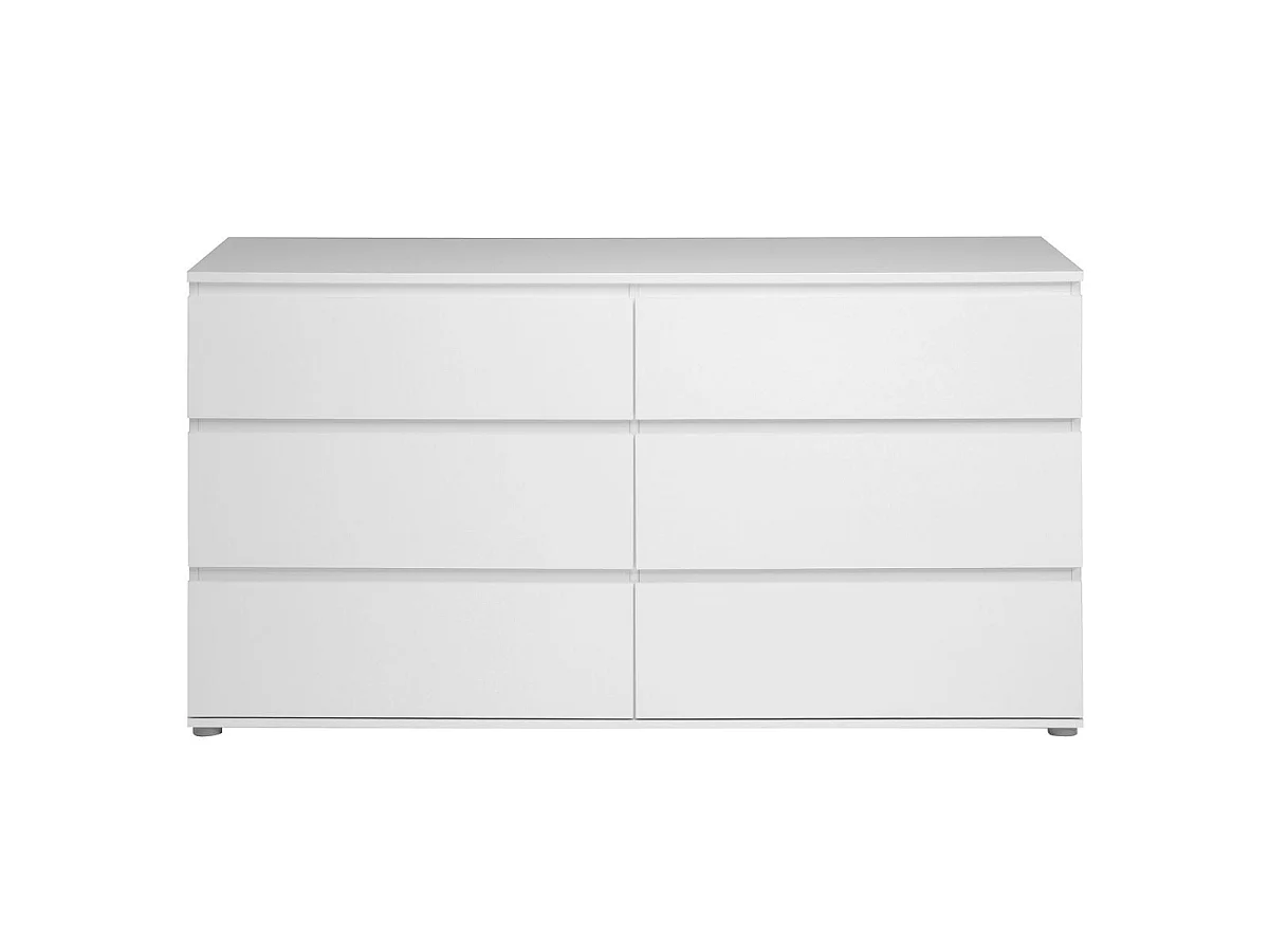 Commode 6 tiroirs en mélaminé blanc sans poignées - NELIO BLANC