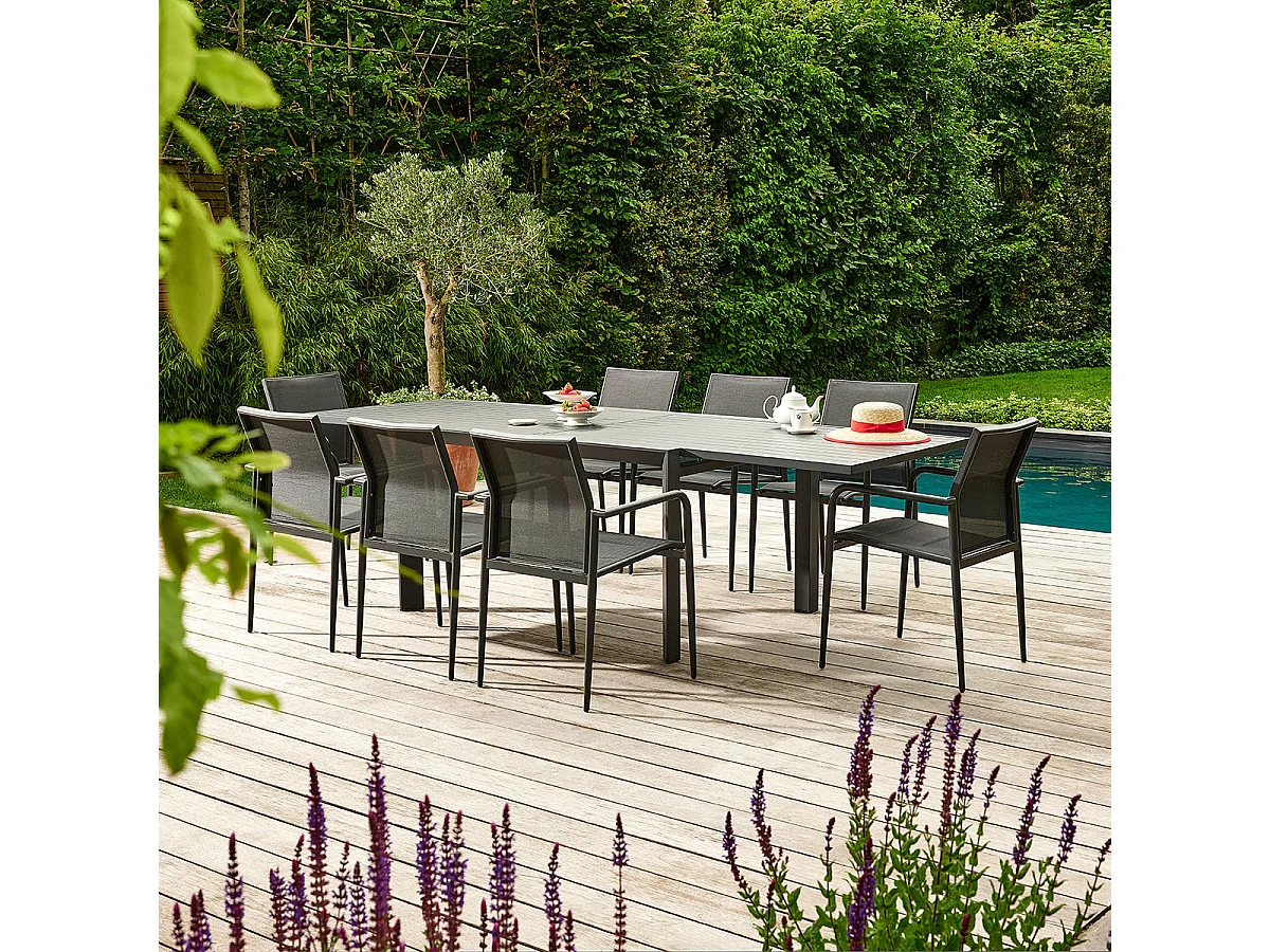 Table de jardin en aluminium gris extensible 6/10 pers.