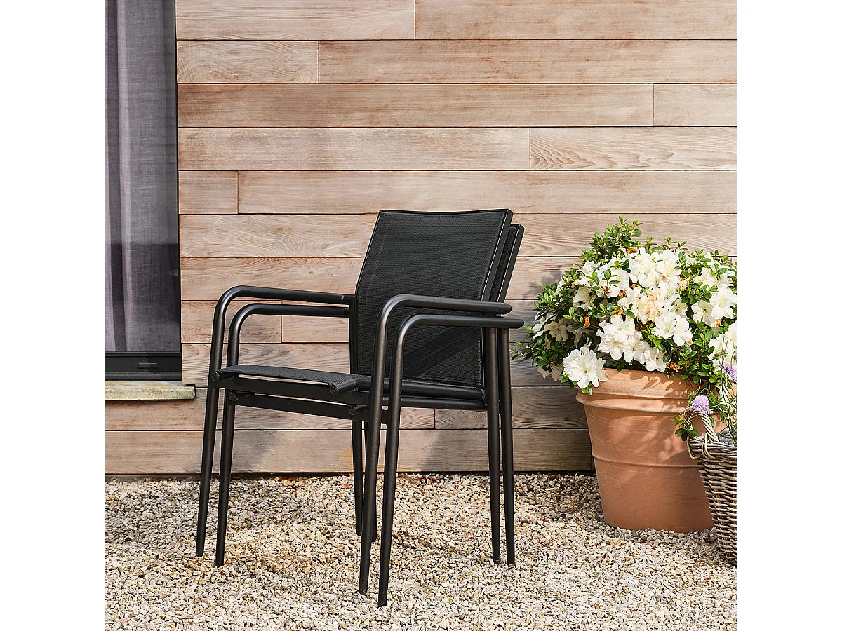 Fauteuil de jardin en aluminium et textilène noir